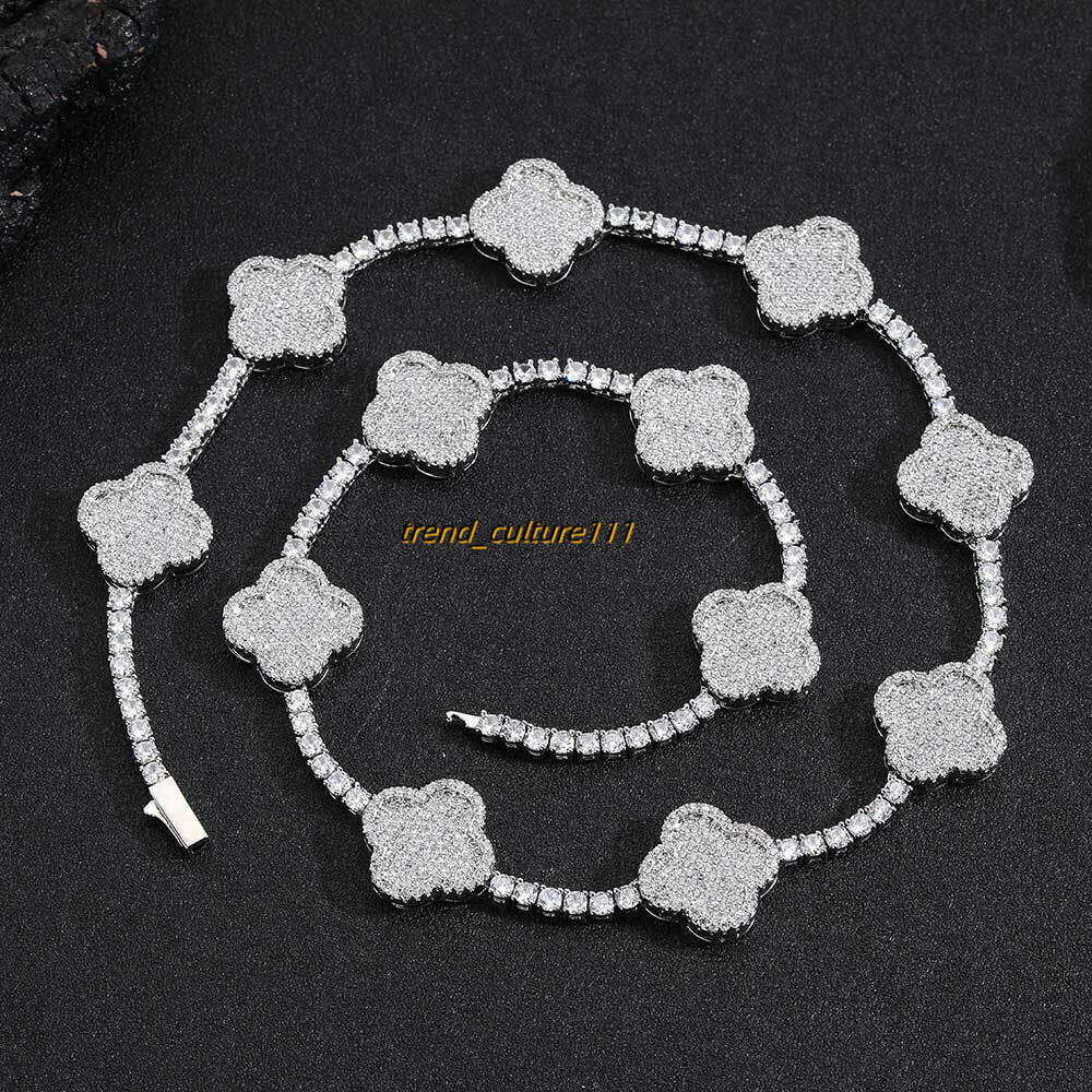 Hip hop Spring Buckle Clover Tennis Chain Moissanite High End Versatile Accessories Men's Necklace
