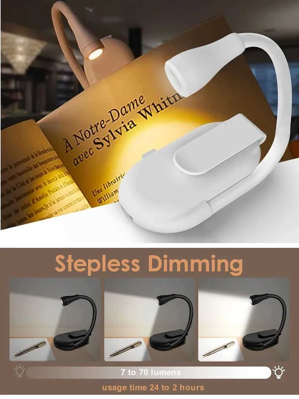 Rechargeable 3-Color Book Light Night Lamp with Clip for Reading in Bed Table Lamps with Stepless Brightness M251114