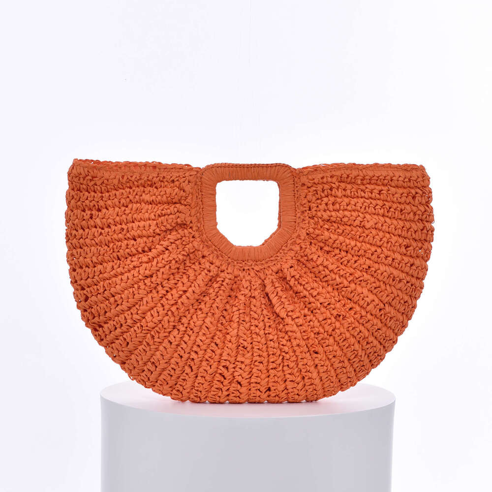 Handmade Beach Bag Large Handmade Grass Woven Beach Vacation Leisure Party Street Fashion Hand-Held Moon Bag Kq2