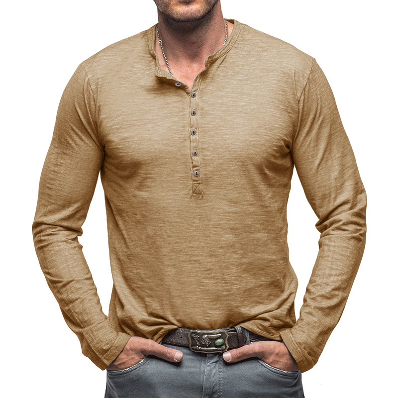 2025 autumn and winter mens long sleeved T-shirt outdoor mens Henry shirt bamboo cotton top