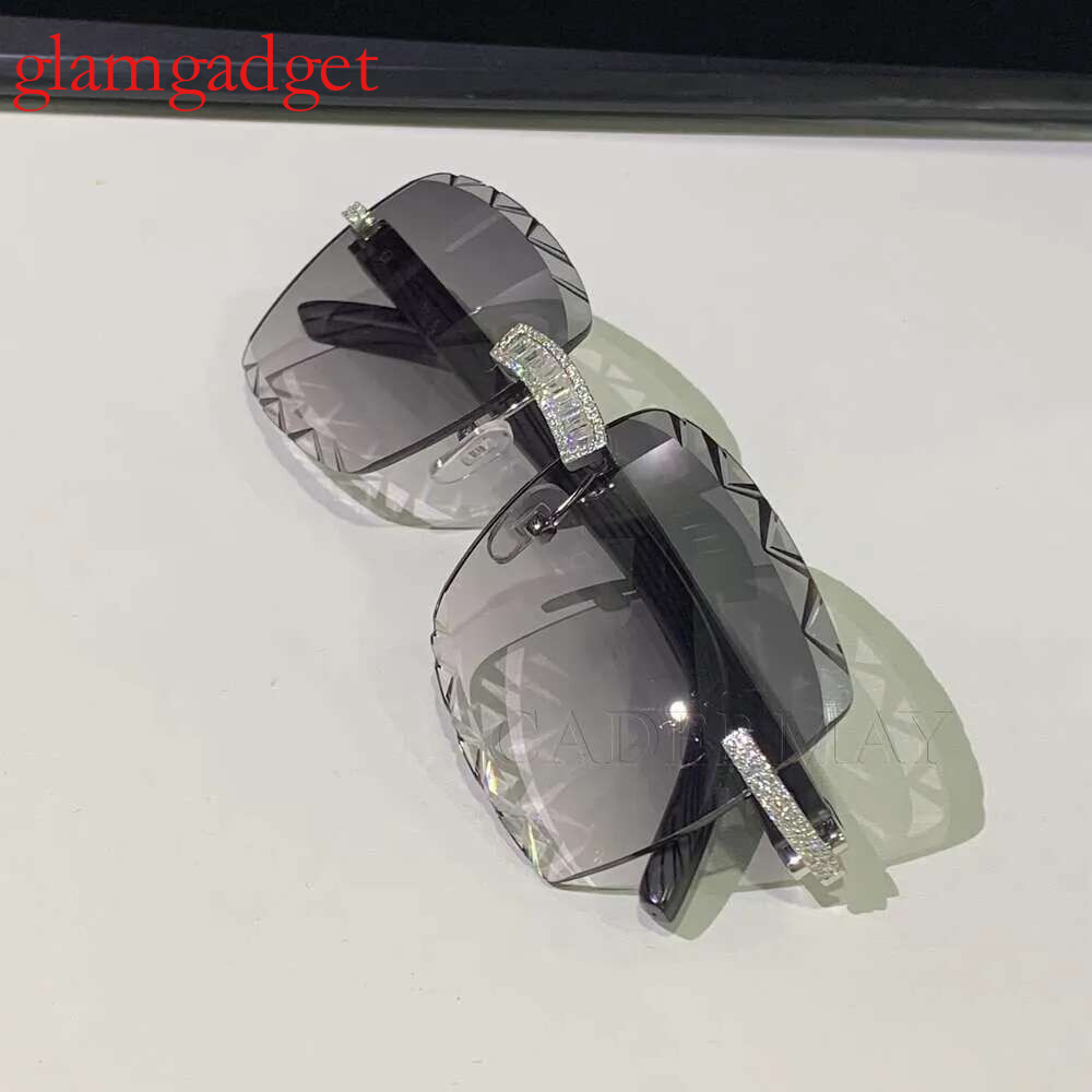 Hot Selg sier Baguette Moissanite Sun Glasses Dia Men Rimless Metal Purple Lens Sunglassesmoissanite