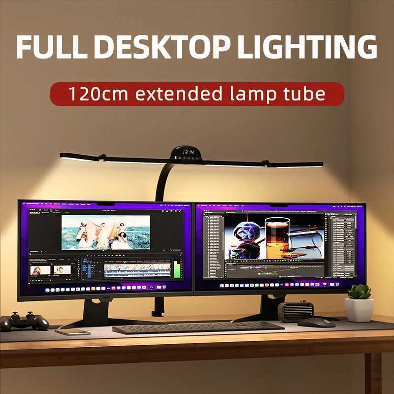 120cm Full Spectrum LED Multi-Function Eye-Caring Desk Lamp Stepless Dimming 5 Colour Temperatures Clip-on Computer Monitor Lamp M251114