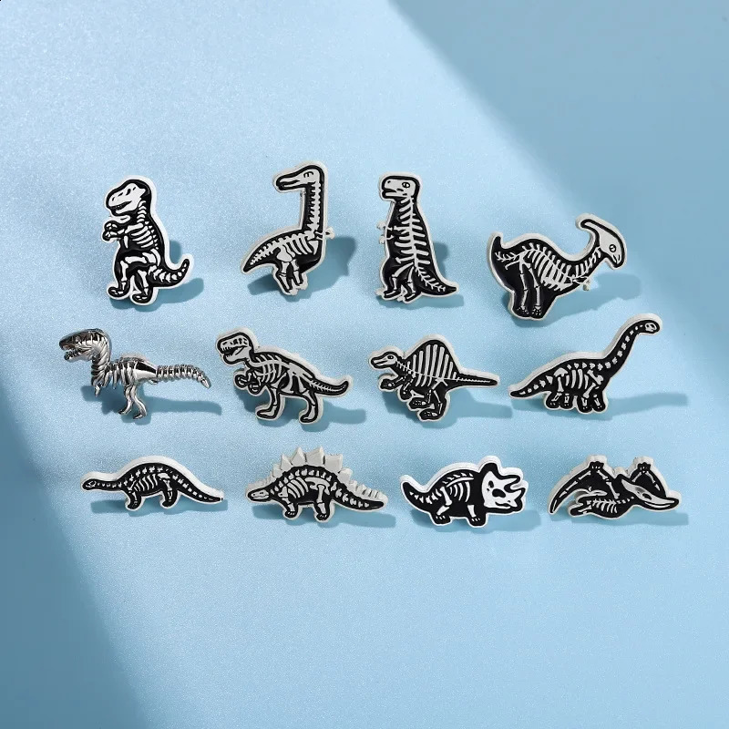 12 punk style skull dinosaur Brooch cartoon exquisite metal badge pins for backpack jewelry gifts 250409