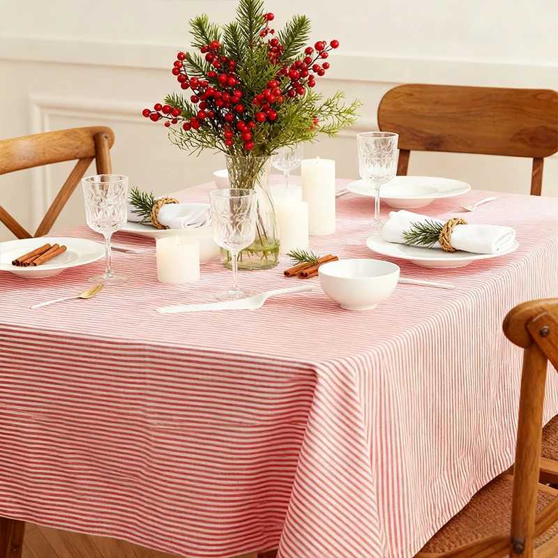 Christmas Christmas Red and White Striped Polyester Cloth Tablecloth for Party Restaurant Kitchen Table Decoration Y251113