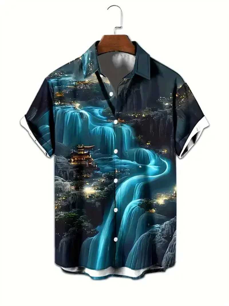 2024 Fashion Short Sleeved Autumn Mens Wear Hawaii Street Play Premium Printed Shirt Loose and Comfortable Flower Skull W250414