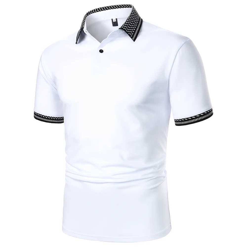 Mens polo shirt mens short sleeved polo shirt solid color casual mens summer new urban business lapel ribbed polo shirt W250414