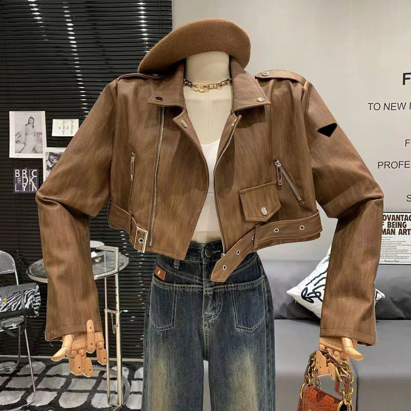 Womens Jackets Faux Leather Coat Streetwears Designer Womens Button Letters Shirts Woman Designer Jackets Distress Asian Size S-L