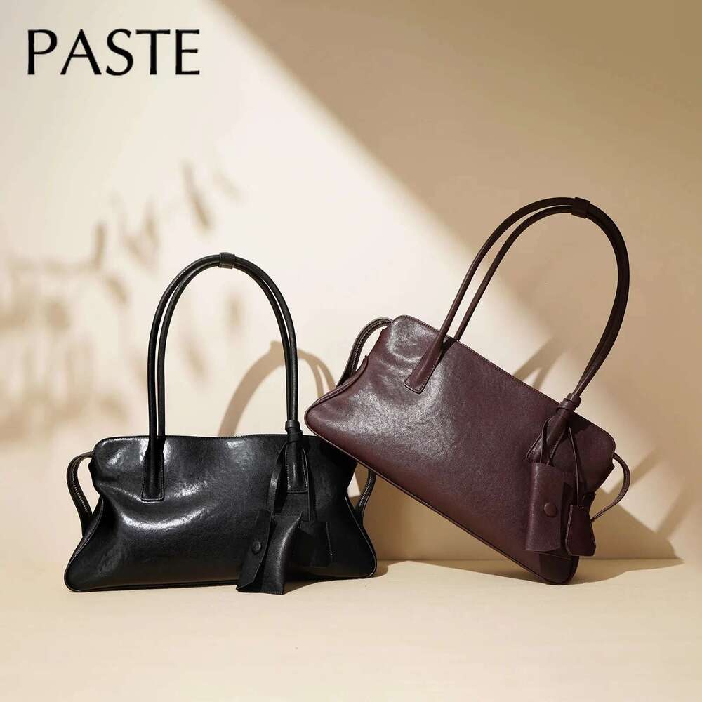 Retro Design Women Top-Handle Handbag With Wallet Vegetable Tanned Cow Leather Long Strap Female Armpit Shoulder Bag