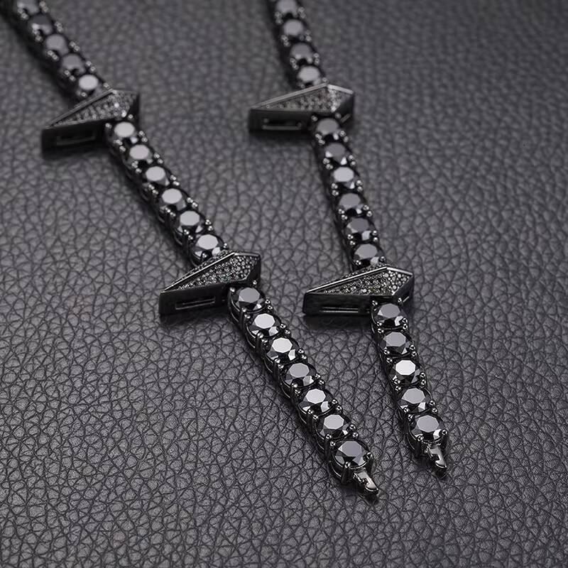 5MM Black Moissanite Tennis Chain Pass Diamond Tester 925 Sterling Silver VVS Diamond Chain Spike Tennis Necklace