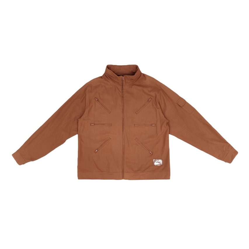 Men's Orange Cotton Zip-Up Jacket with Hidden Hood Zip Stand collar Multi-Pocket Adjustable buttons on cuffs and hem for Autumn Daily Casual Wear