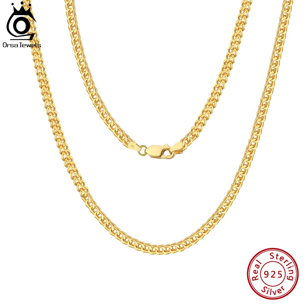ORSA JEWELS Hip Hop 18K Gold 2.5mm Franco Chain Necklace for Men Fashion 925 Sterling Silver Choker Necklace Party Jewelry NMN13 250407