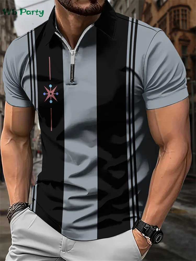 Simple striped printed mens shirt fashionable mens clothing designer mens T-shirt street collar mens polo shirt mens clothing 2024 W250414