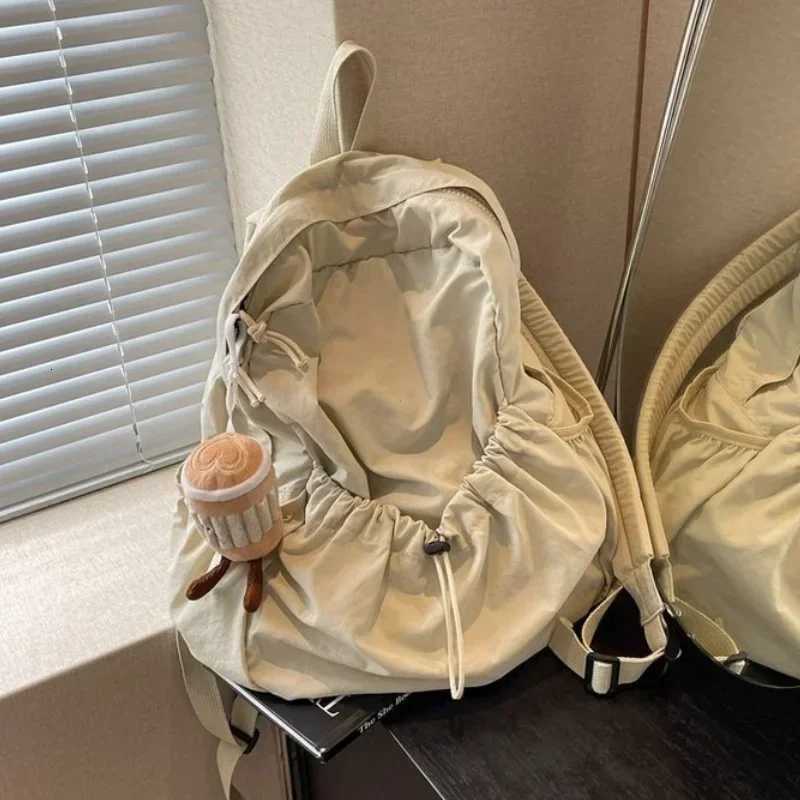 Casual Backpack Women Large Capacity Fashion Junior High School Student Pleat Schoolbag Cloth Bag Korean Travel BackpackW251113