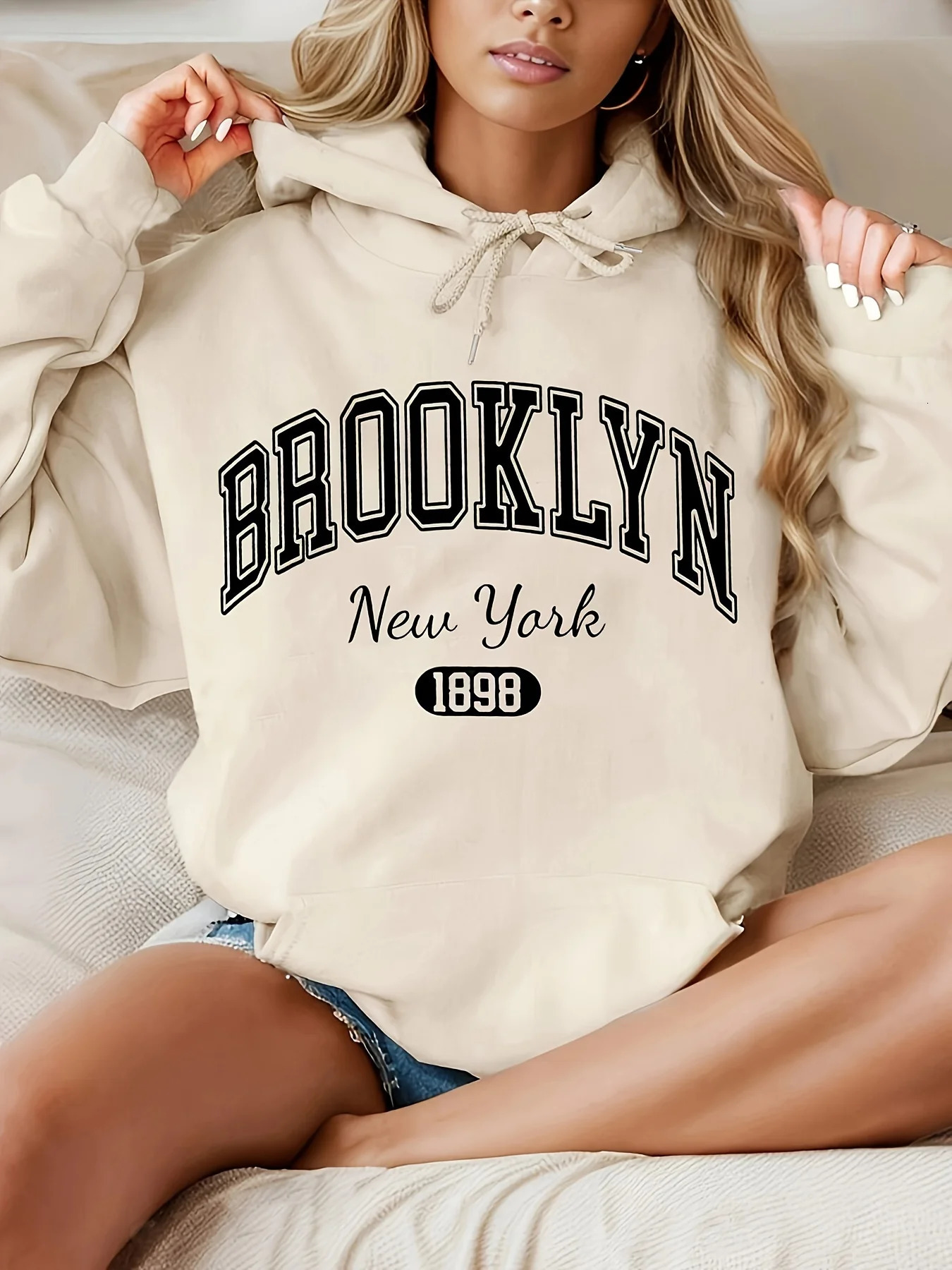 Brooklyn York 1898 Hoodie Sportswear Casual Polyester with Floral Letter Pattern 250414Z