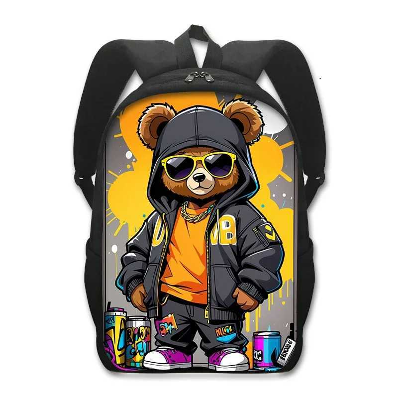 Kawaii Graffiti Bear Backpack Women Men Casual Rucksack Student School Bags for Teenager Daypack Hip Hop Travel Bags BookbagW251113