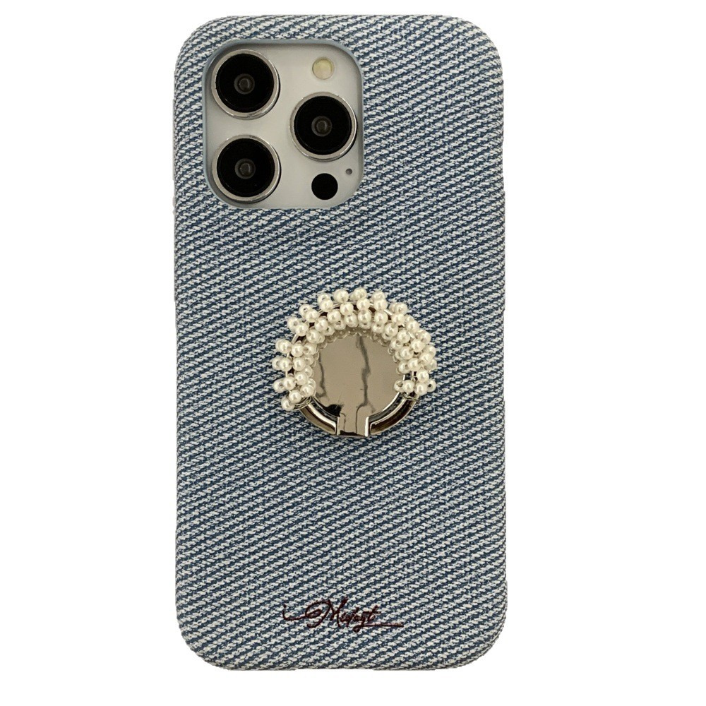 Bead Ring Stand Phone Case Compatible with iPhone 16/15 Pro Simple Niche Solid Color iPhone 14 Shockproof 13