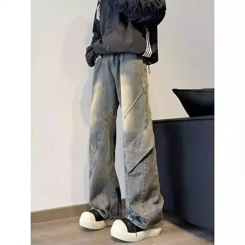 American style niche deconstruction of spring and autumn mens wide leg jeans Vibe trendy loose casual retro Vinta 250407