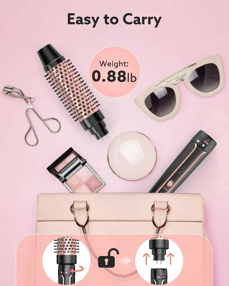Hair Curling Iron Brush Thermal Brush Create Blowout Look Natural Curls Dual Voltage Ceramic Curling Iron with Detachable BrushT251114
