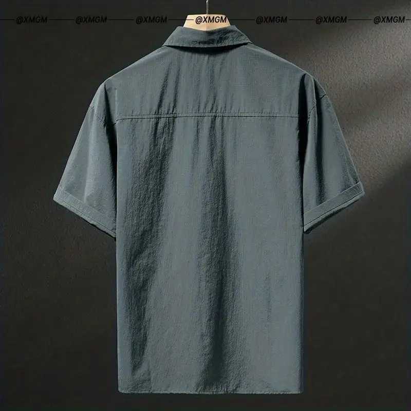 Summer Ice Silk US High end Workwear Short Sleeve Mens Grey British Fashion Retro Loose T-shirt Polo Shirt W250414