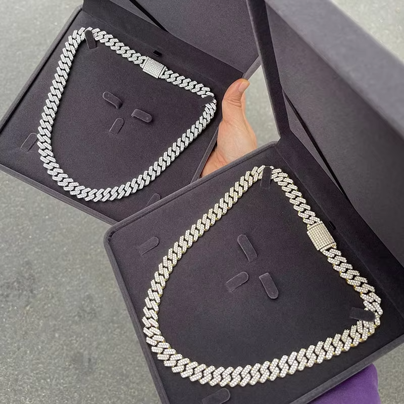 15MM VVS Sterg Sier White Gold Miami k Iced Out Natural Moissanite Cuban