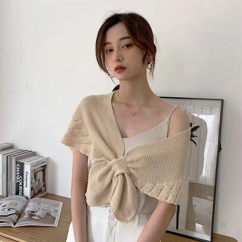 K387 Fishtail pattern small shawl outer wear celebrity style spring and summer cervical vertebrae protection knitted air-conditioned room mermaid shou