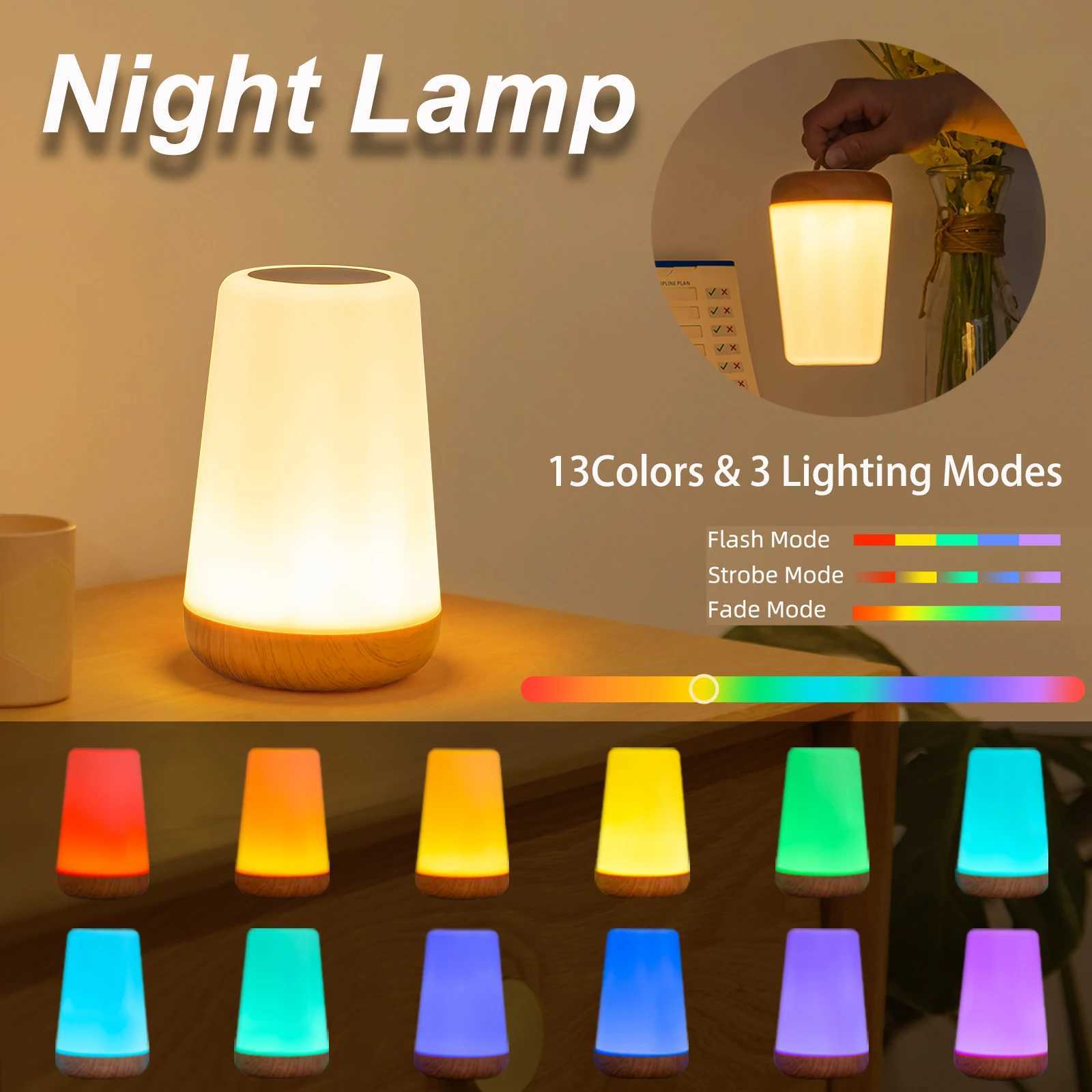 13 RGB Color Changing Portable Bedside Lamp Dimmable Remote Control USB Rechargeable Touch Night Light for Living Room Bedroom G M251114
