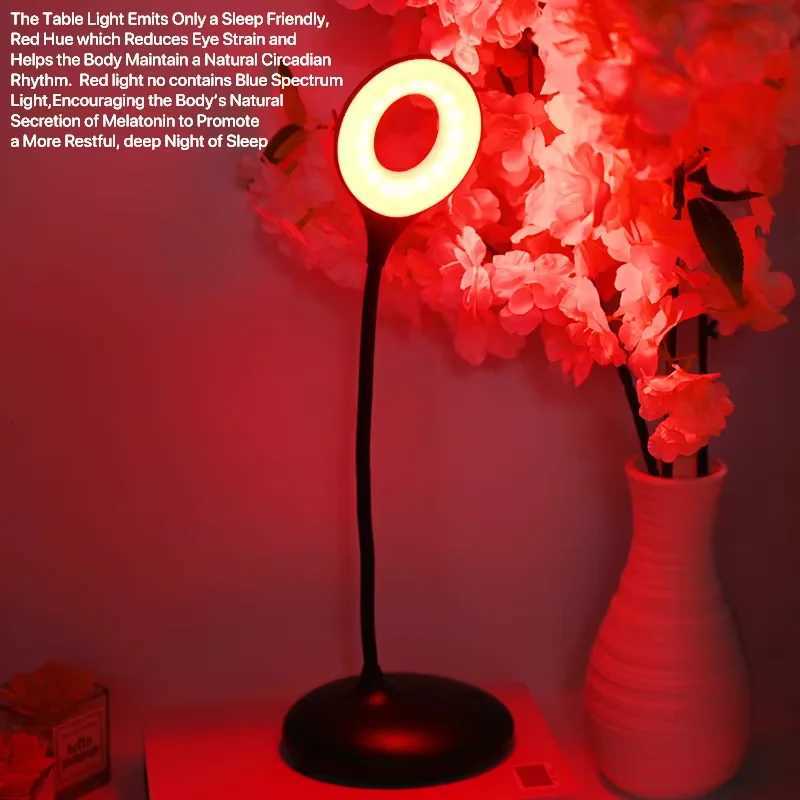 620nm Red Cordless Table Lamp with Standing Dimmable 3 Brightness Levels White Desk Led Light No Blue Reading Migraine Relieve M251114