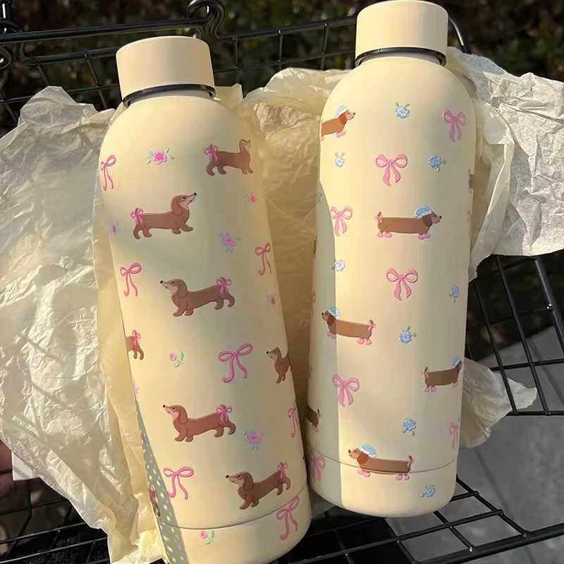 Bow Heart Kawaii Dog Pattern Stainless Steel Insulated Sports Water Bottle Fitness Cup Car Mug Dual-Layer Travel Thermos C251114