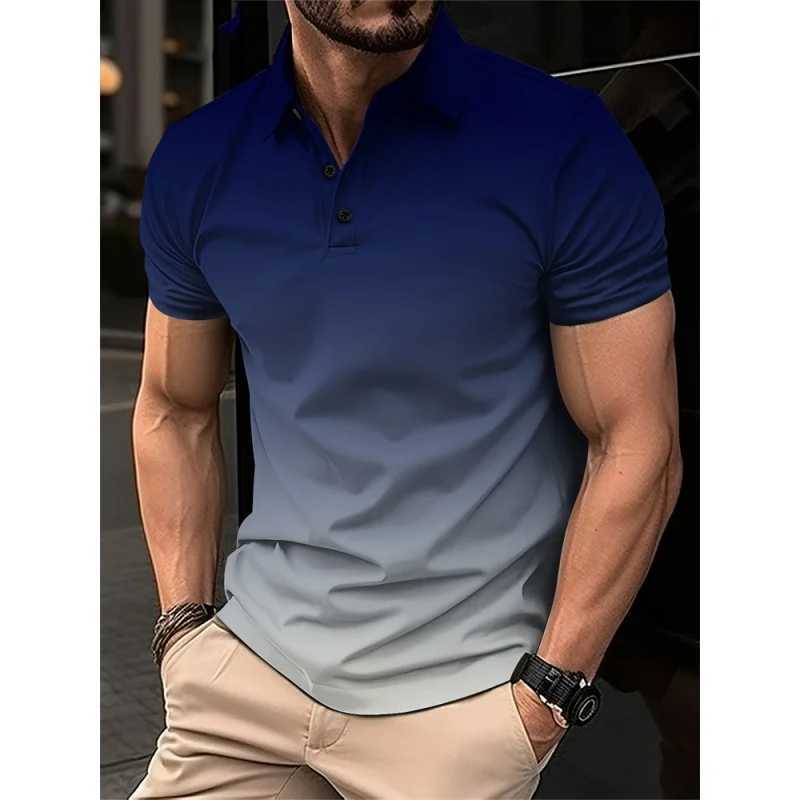 3D printed color gradient polo shirt mens fashion pattern short sleeved T-shirt summer casual lapel top oversized T-shirt W250414