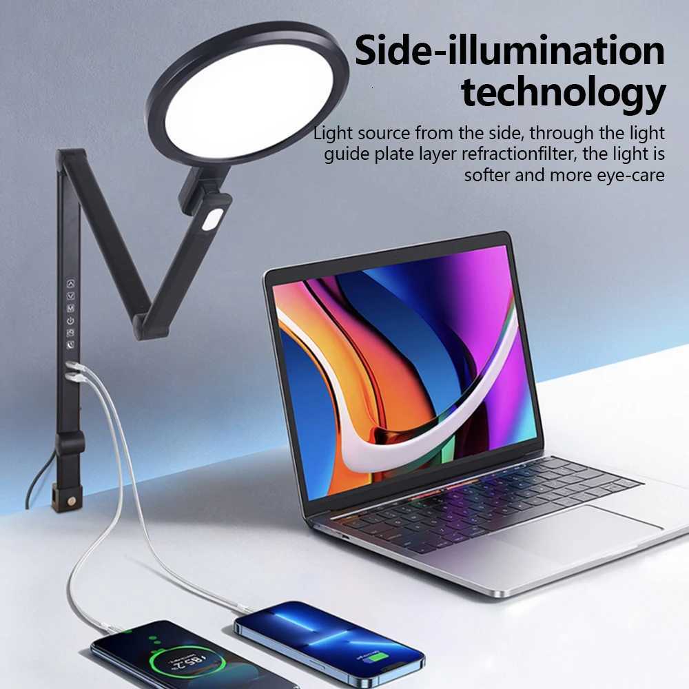 LED Full-spectrum Eye-caring Reading Desk Lamp 4-Axis Rotation Folding 5 Color Temperatures 5 Level Dimming Touch Control Lamp M251114
