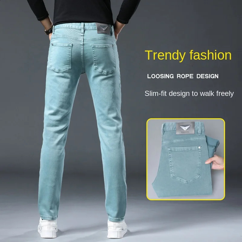 Blue jeans mens fall 2024 tight casual versatile highend stretch slim trousers 250407