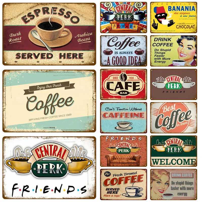 Retro Metal Sign Coffee Tin Sign Metal Wall Decorations Vintage Cafe Wall Plaque Retro Club Pub Bar Poster Decor Art PaintingM251114