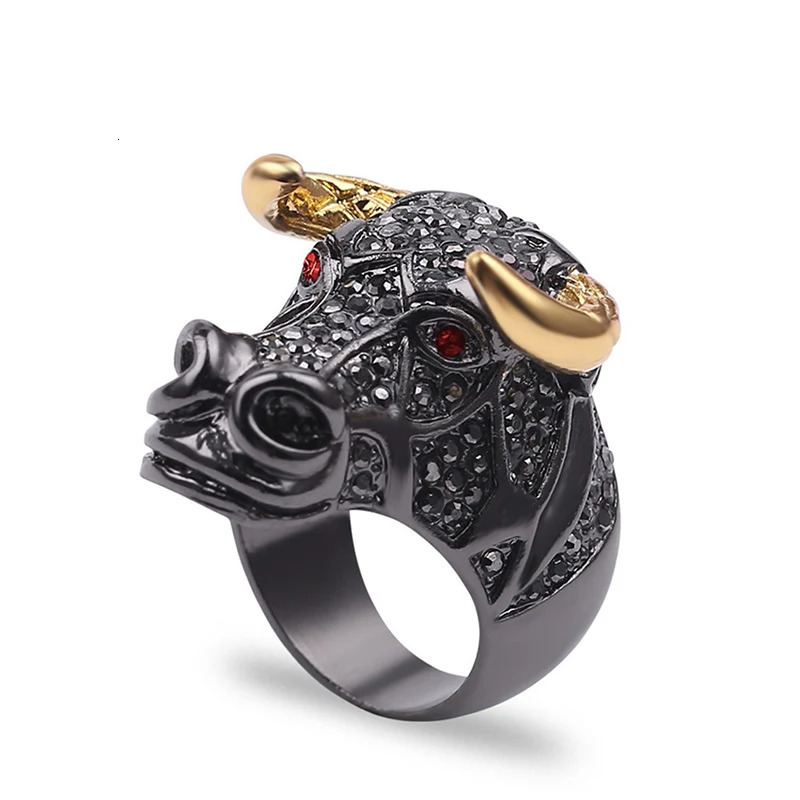 Hip Hop Bling Iced Out Gold Color Stainless Steel Tiger Bull Head Animal Finger Rings for Men Rapper Jewelry Drop 250414