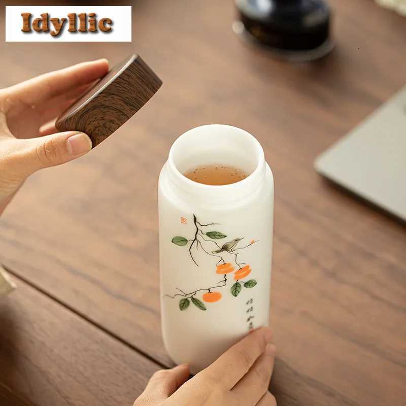 Hand-painted Idouble Layer Ceramic Thermos Cup Leakproof Portable Coffee Mug Large Capacity Insulated Water Bottle Home Outdoor C251114