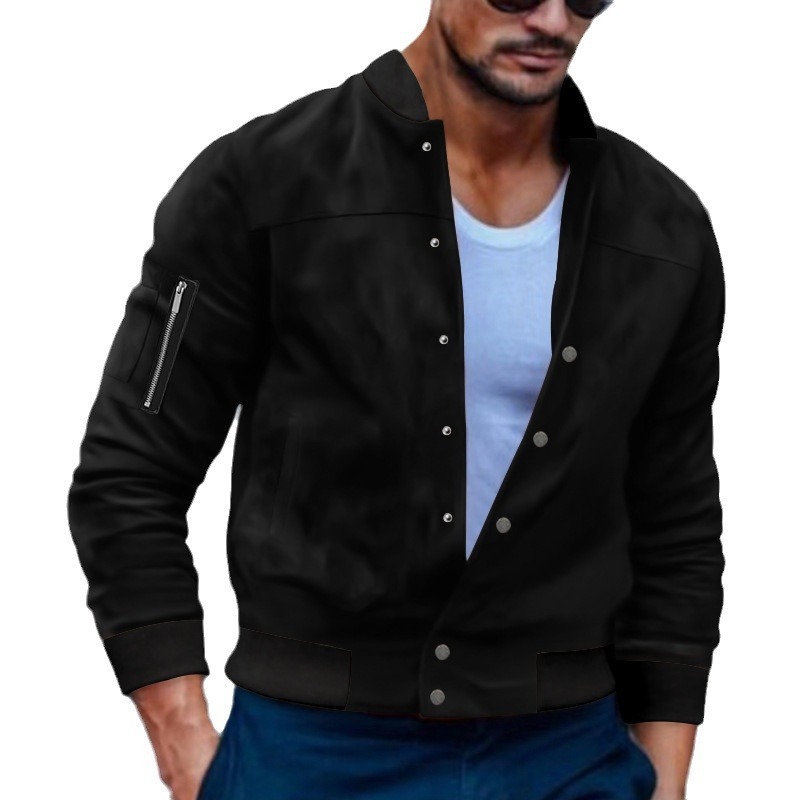2025 men's autumn and winter suede stand collar single breasted cardigan casual jacket for men