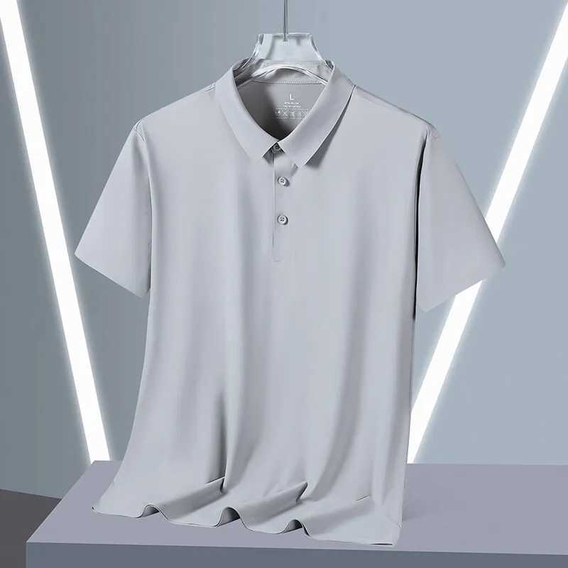 Ice silk polo shirt mens loose collared short sleeved T-shirt dad business suit solid color T-shirt W250414