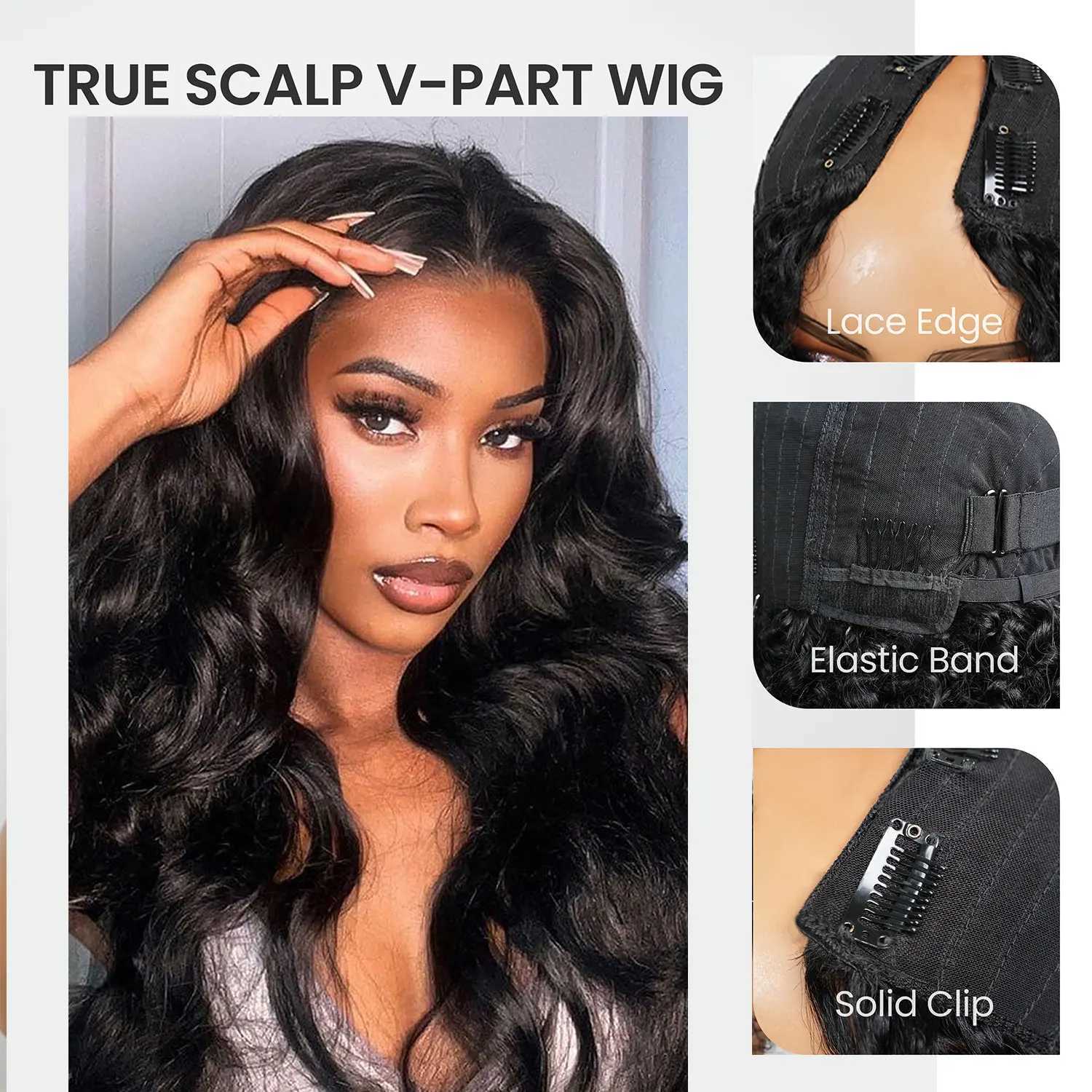 New Brand 250 Density Natural Black Body Wave V Part Wig Human Hair Gluelesss Upgrade U Part Wigs for Black Women Human Hair C251114
