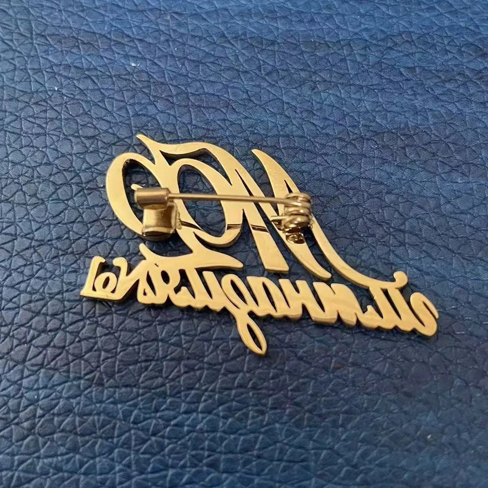 YHUISO Personalized Customization Double Name Stainless Steel Brooch Customization Gold Name Badge Product 250409