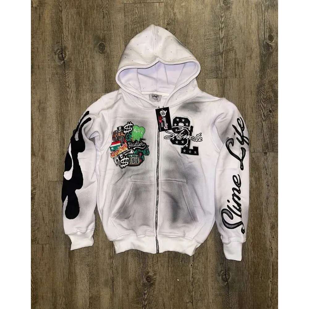 Haruku Trend Brand Casual Loose Oversized Zipper Hoodie Men Y2k Gothic Retro Letter Flame Embroidered Sweatshirt Jacket Women