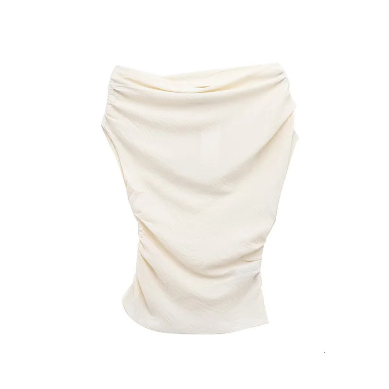 RAFZNB asymmetrical slotted womens top fashionable pleated sleeveless summer chic 250414Z