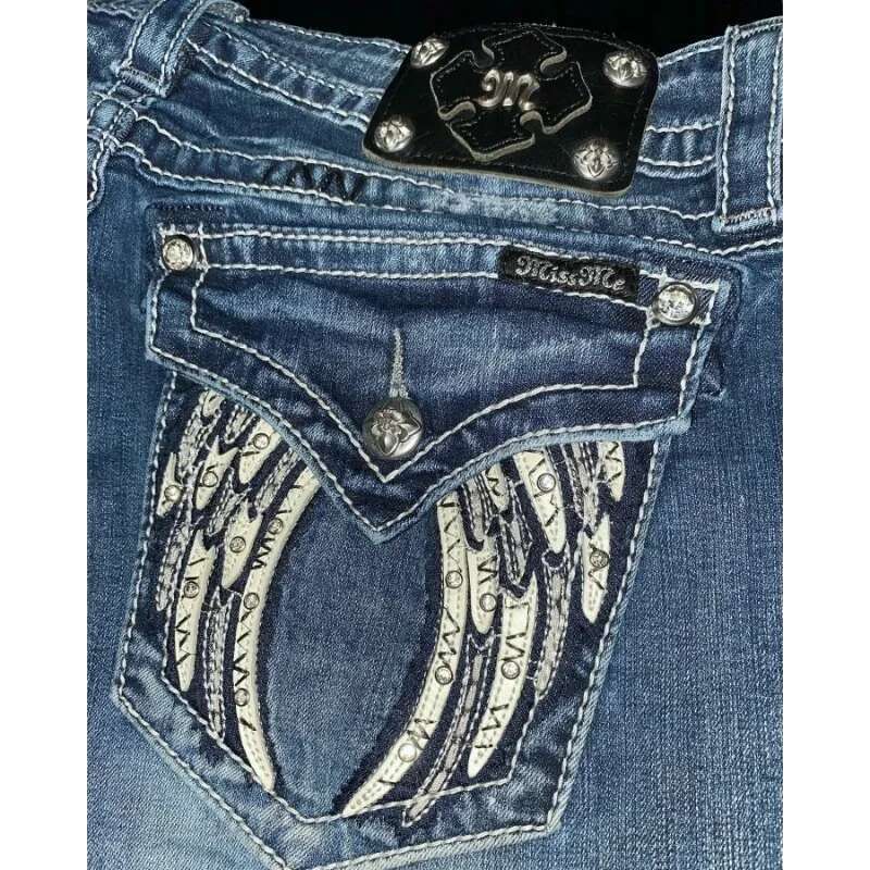 Retro Miss Me Boot Cut Female Y2k New Blue Jeans Embroidered Wing Pocket Hip Hop Haruku Gothic Wide Pants Street Wear