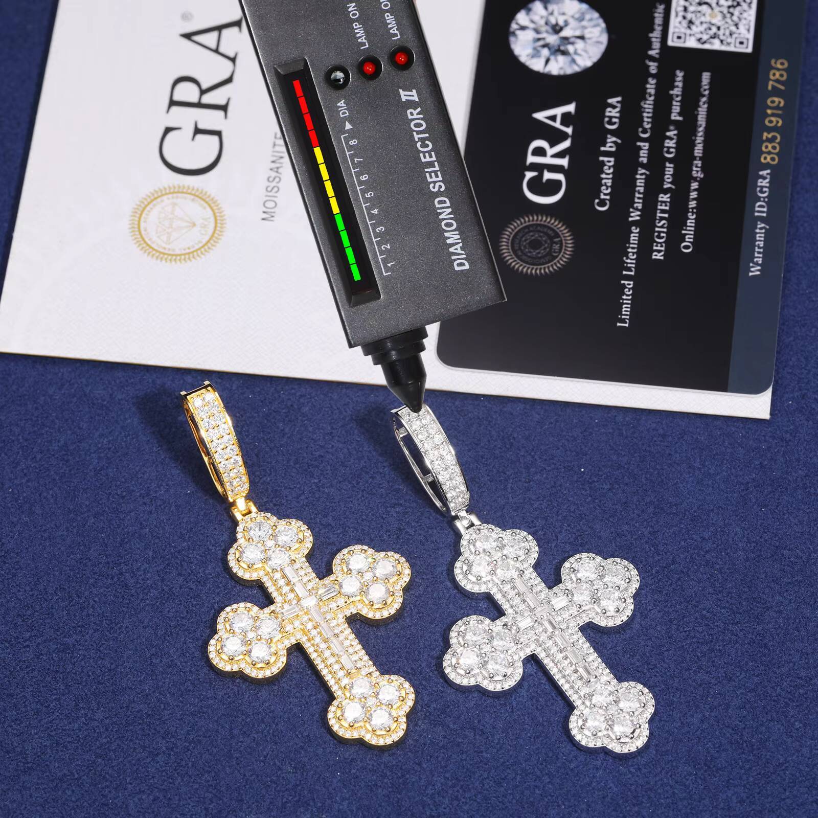 Fast Shipping Iced Out Baguette Iris Cross Pendant 925 Sterling Silver Gold Plated GRA Certified VVS Moissanite Charms Pendant