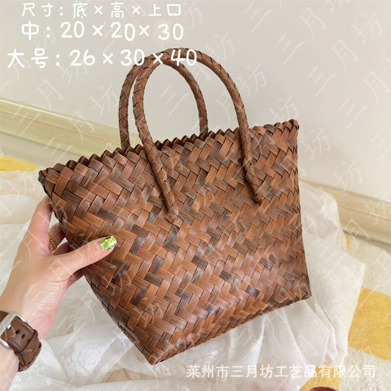 Handmade Beach Bag Large Capacity Rattan Bamboo Joint Tote Water Bucket Bag, Hand Cabbage Basket, Hand-Held Grass Woven Bag S Kq2