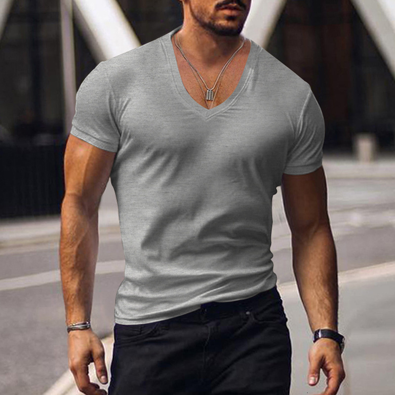 Mens T-shirt Top Mens V-neck Solid Large Casual T-shirt Short Sleeve Mens Clothing