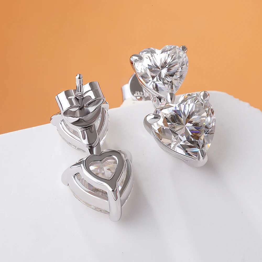 Double Heart Cut Moissanite Diamond Drop Earrings with Gra Certificates 925 Sterling Silver Stud Earring for Women Fine Jewelry