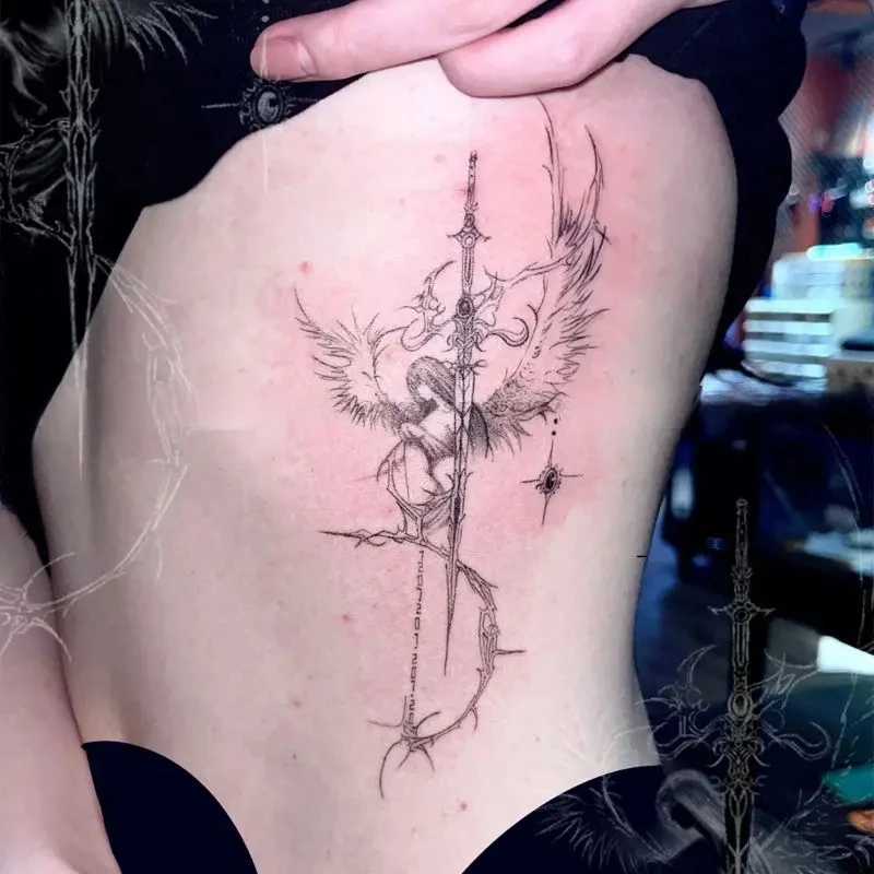 Holy Judgment Sword Herbal Tattoo Sticker Angel Judge Semi Permanent Waist Fake Tattoo Female Punk Art Temporary TattooXJ25414