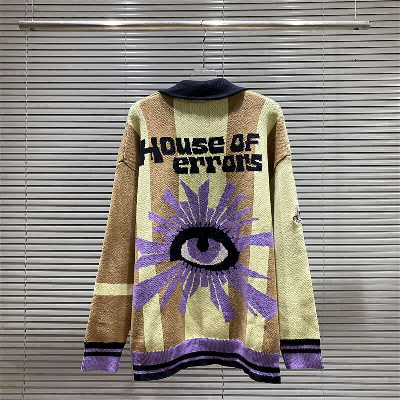 House errors, Eye of Truth, Diamond plaid Jacquard Collar Sweater, Loose fit Knitted Sweater