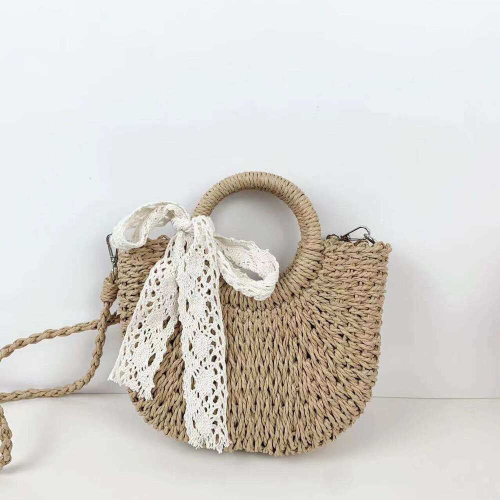 Handmade Beach Bag New Handmade Grass Woven Fashion Internet Famous Single Shoulder Crossbody Women's Sweet And Versatile Handheld Vegetable Bask