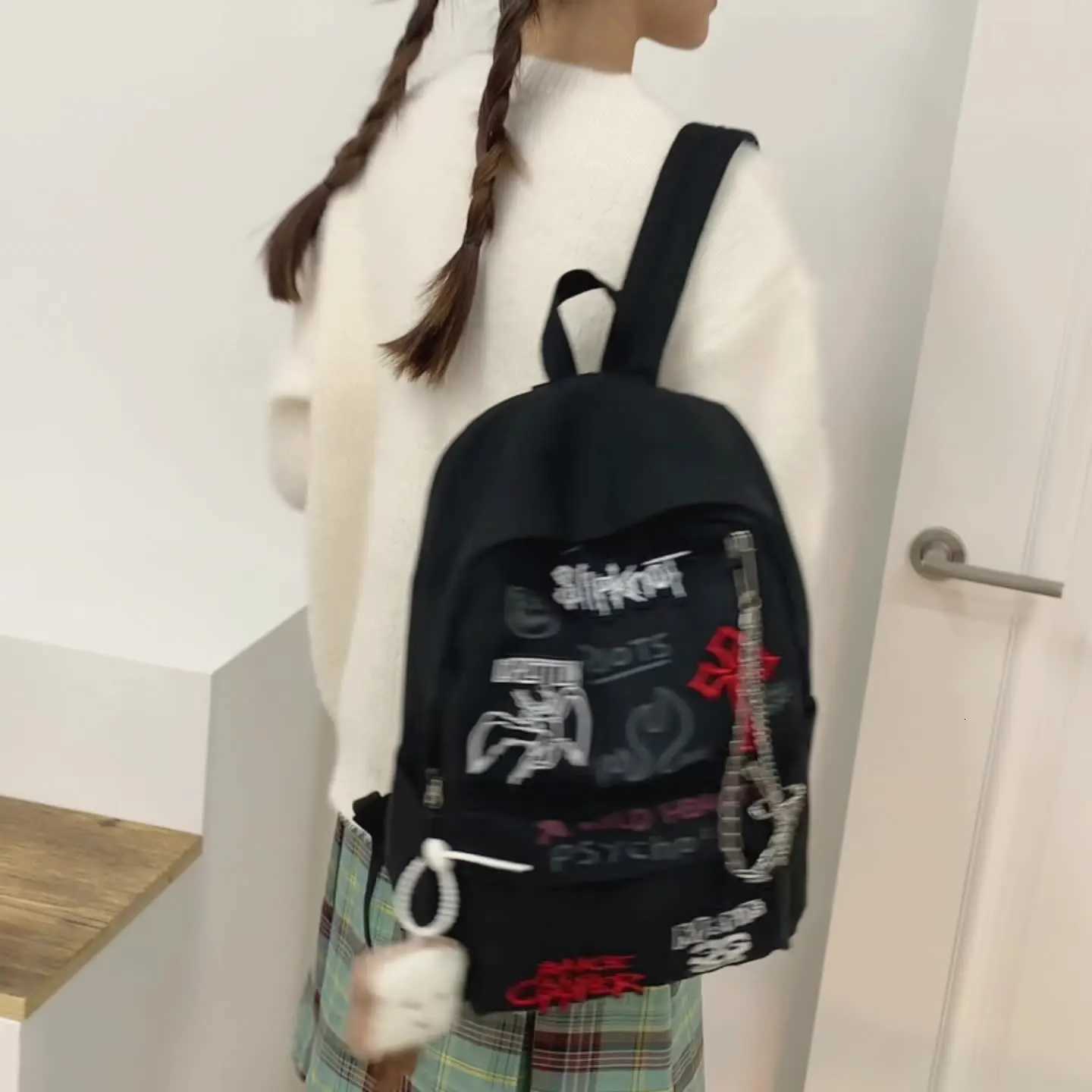 Gothic Rock Backpack For Men And Women Large Capacity Canvas Casual Backpack With Metal Patchwork Accents for Daily UseW251113