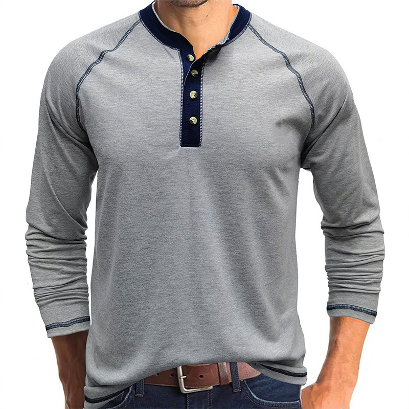 Mens Madden Shoulder Long Sleeve T-shirt Autumn/Winter Mens Henry T-shirt